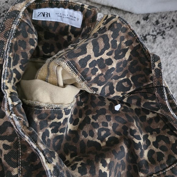 Zara Denim Leopard Print Spaghetti Strap Mini Dress Womens S Cotton Grunge Boho - Picture 5 of 6